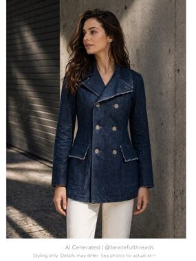 Indigo Denim Peacoat Raw Edge Double Breasted Jacket Minimalist Street